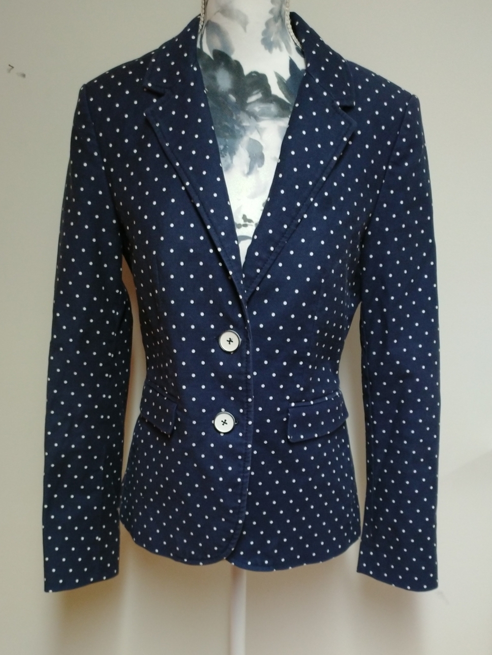 Tommy Hilfiger Navy and White Polka Dot Cotton Blazer, size 2